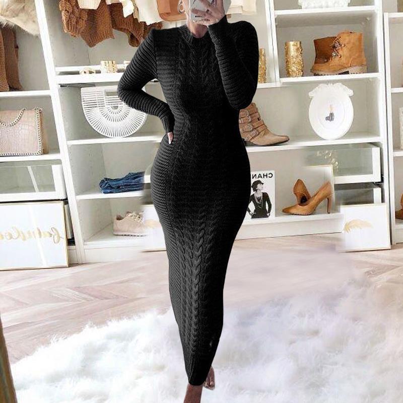 Charming Women's Fashion Twist Long-sleeved Woolen Dress