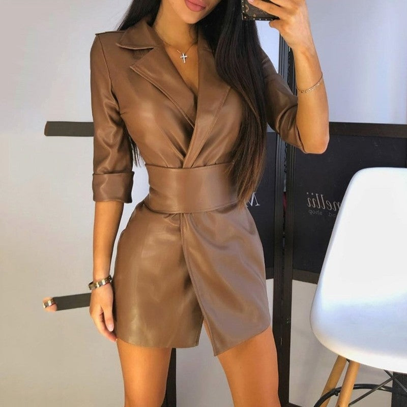 Women's Solid Color Leather Collar Long Sleeve Jackets