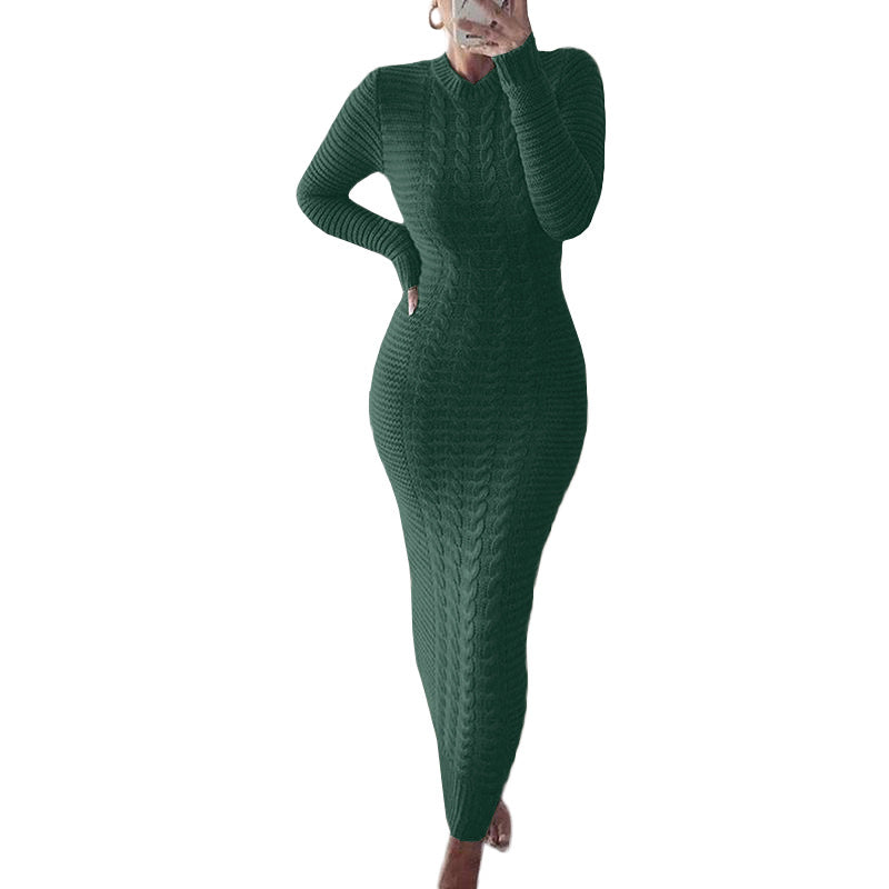 Charming Women's Fashion Twist Long-sleeved Woolen Dress