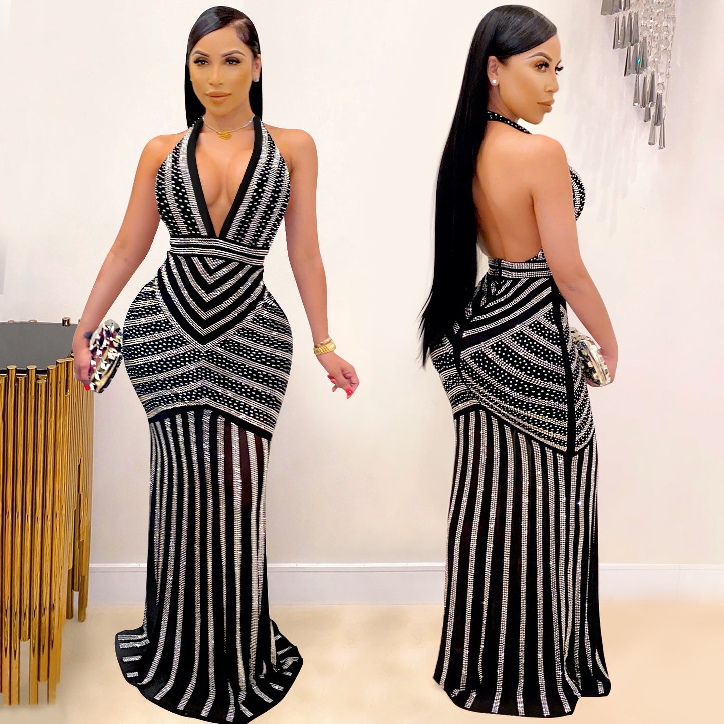 Fashion Deep Backless Nightclub Party Formal Dresses