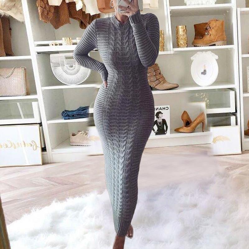 Charming Women's Fashion Twist Long-sleeved Woolen Dress