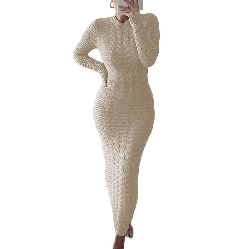 Charming Women's Fashion Twist Long-sleeved Woolen Dress