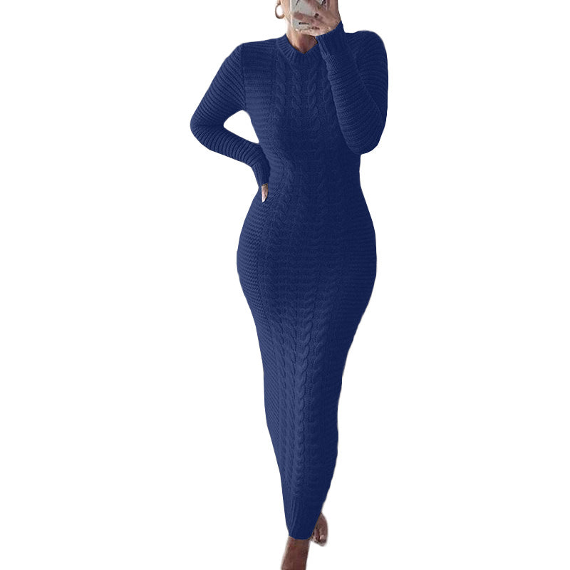 Charming Women's Fashion Twist Long-sleeved Woolen Dress