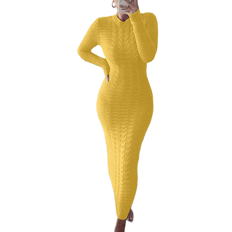 Charming Women's Fashion Twist Long-sleeved Woolen Dress