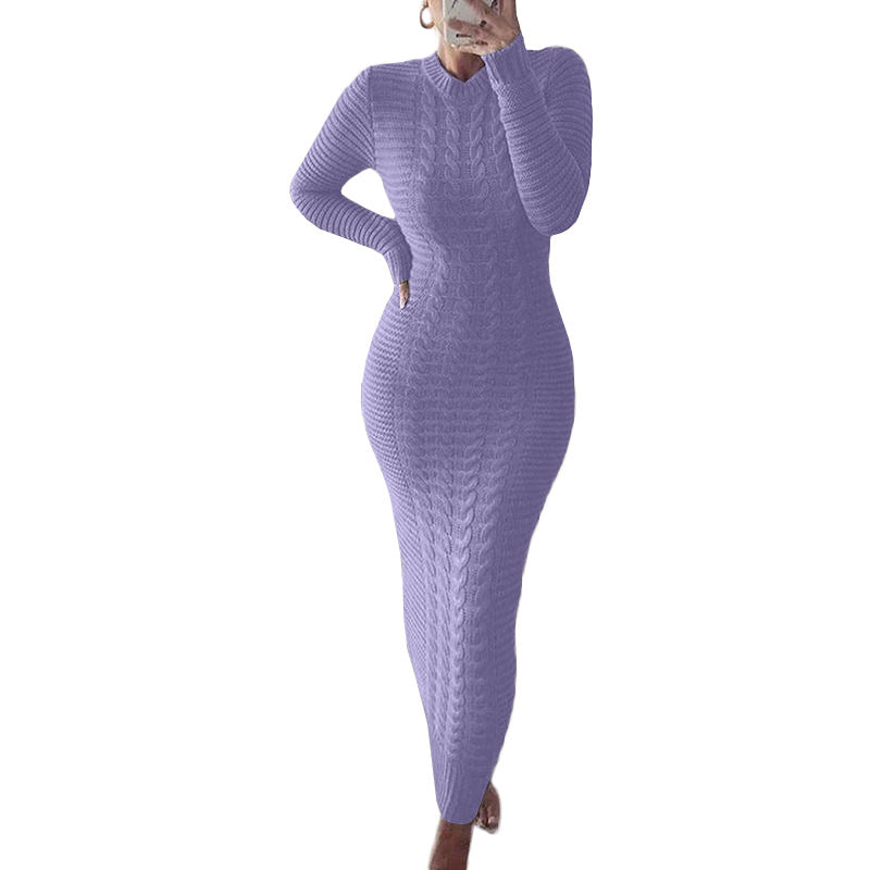 Charming Women's Fashion Twist Long-sleeved Woolen Dress