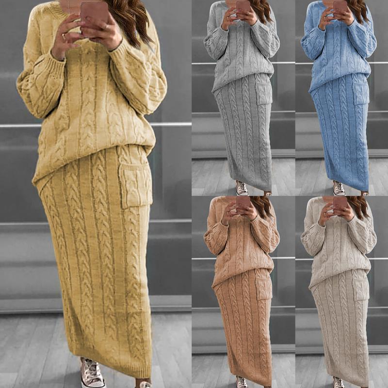 Women's Twist Stitch Set Dress Long Sleeve Stitching Sweater