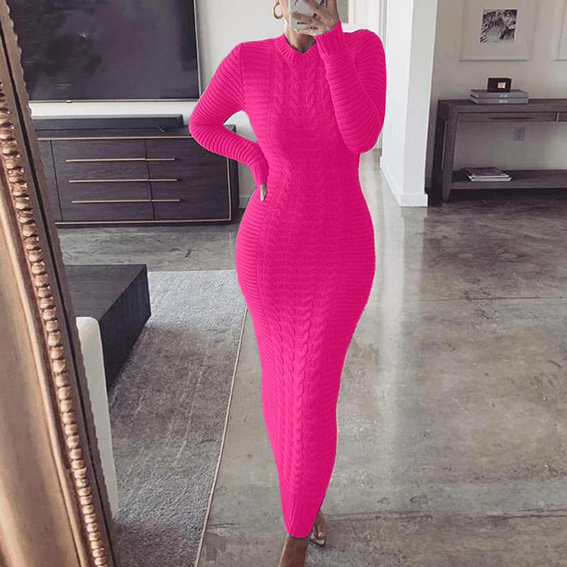 Charming Women's Fashion Twist Long-sleeved Woolen Dress