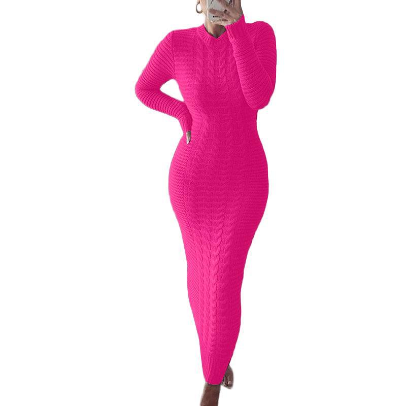 Charming Women's Fashion Twist Long-sleeved Woolen Dress