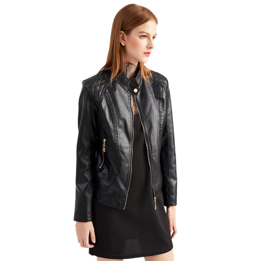 Women's Stylish Leather Temperament Stand Collar Jackets
