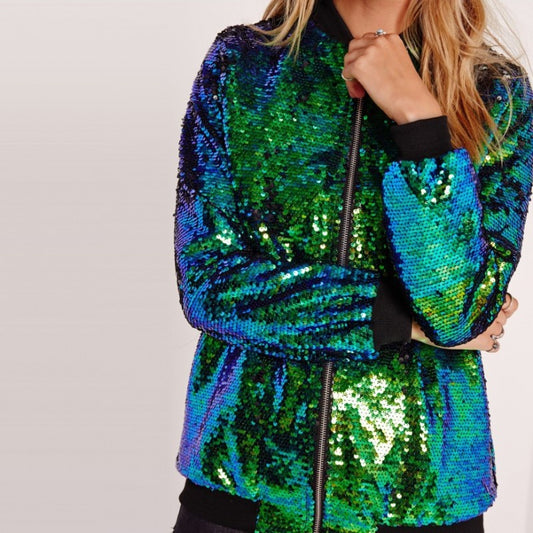 Women's Autumn Sequined Loose Sequin Baseball Jackets