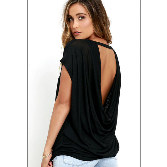 Women's Classic Solid Color Backless T-shirt Blouses