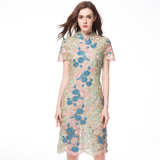 Embroidered Cheongsam Fat Dress Chinese Style Dresses