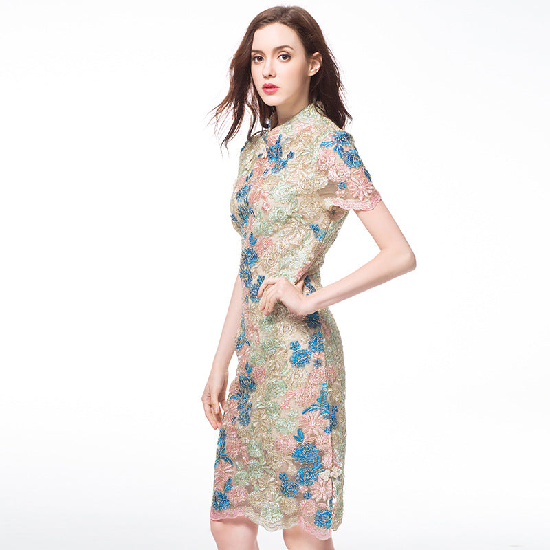 Embroidered Cheongsam Fat Dress Chinese Style Dresses