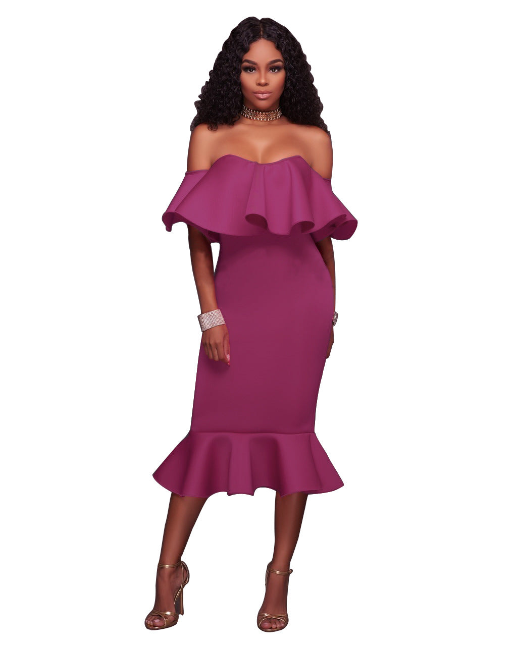 Women's Large Popular Ruffled Sexy Autumn Dress