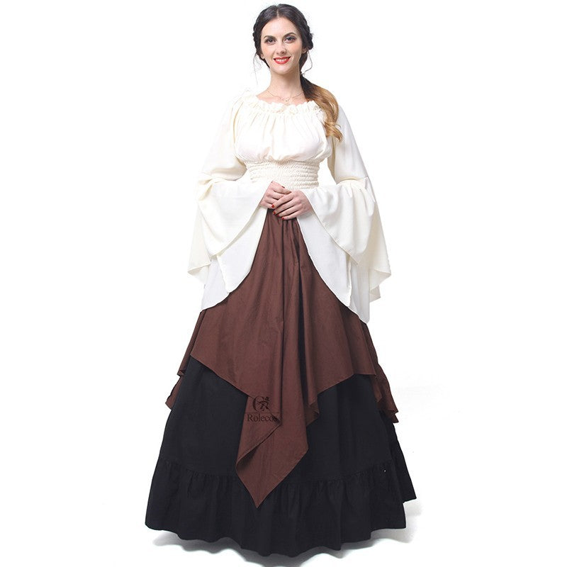 Women's Renaissance Medieval Dress With Long Sleeves Dresses