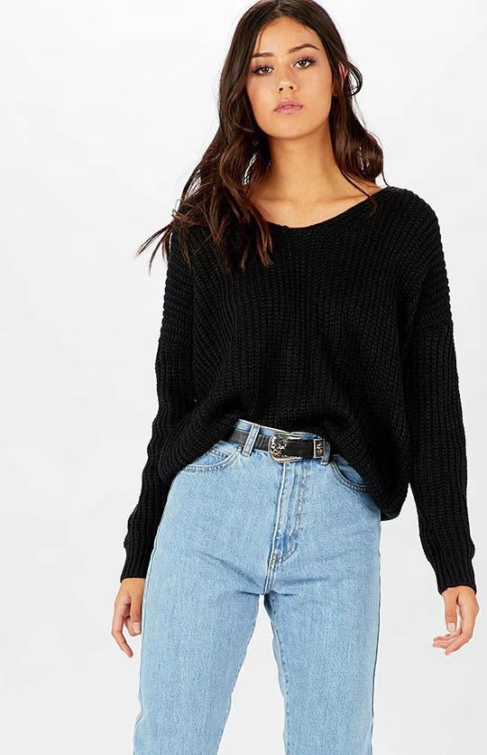 Loose Eyelet Cross Strap Drawstring Hollow Women's Sweater