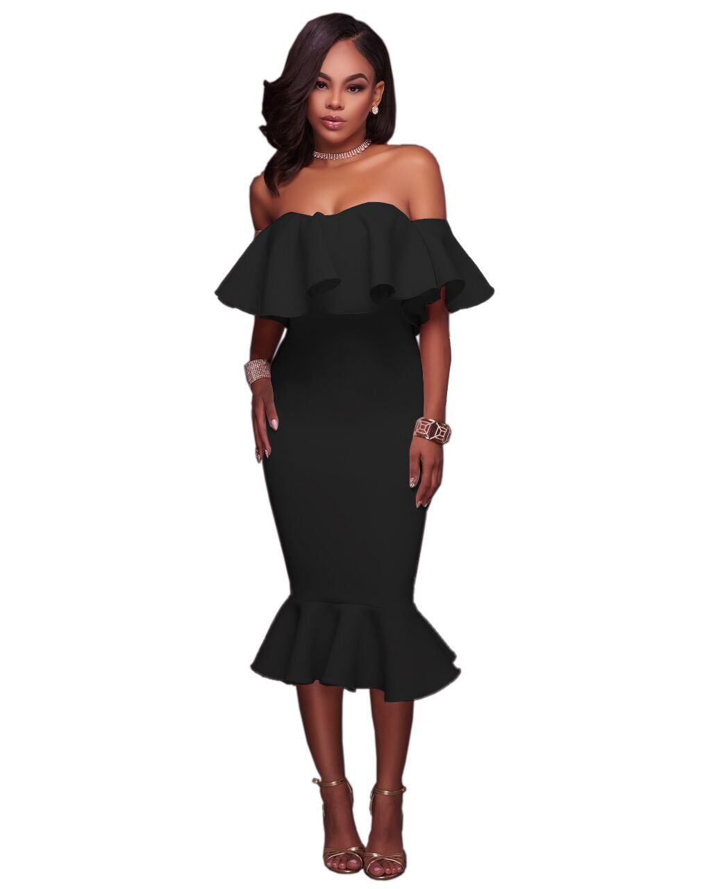 Women's Large Popular Ruffled Sexy Autumn Dress