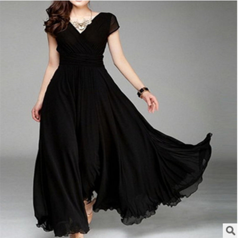 Sleeve Bohemian Chiffon Slim Looking Belly Dress