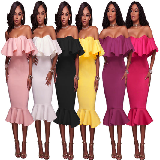 Women's Large Popular Ruffled Sexy Autumn Dress