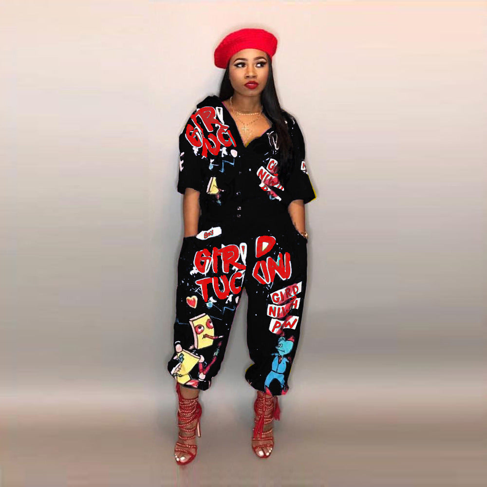 Women's Sexy Letters Printed Horn Cuffless Pants