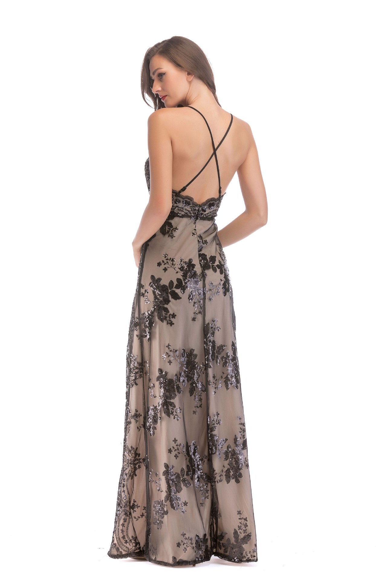 Sexy Backless Dress Sequined Suspender Split Dresses