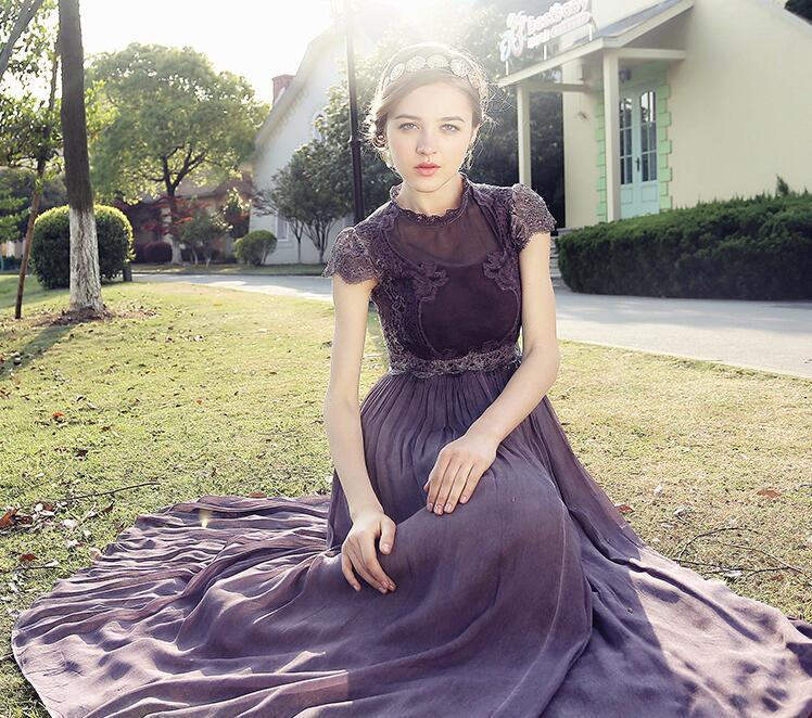 Summer French Elegant Temperament Slimming Sleeve Long Pleating Big Swing Dress