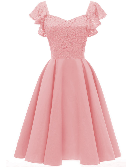 Lace Stitching Front Rear Double Elegant Dresses