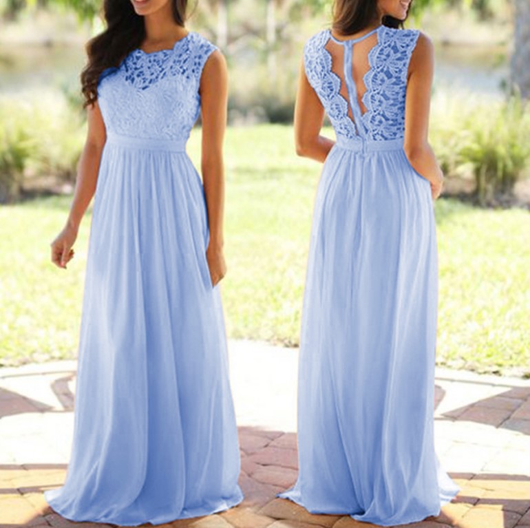 Round Neck Sexy Lace Dress Chiffon Dresses