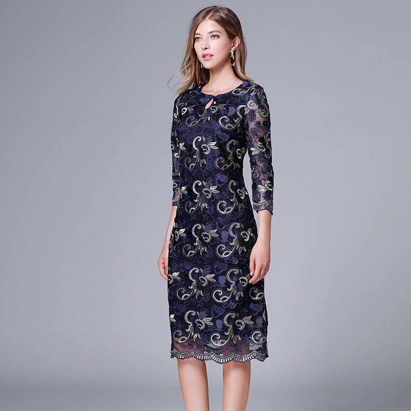 Women's Large Mother's Embroidered Elegant Dress Dresses