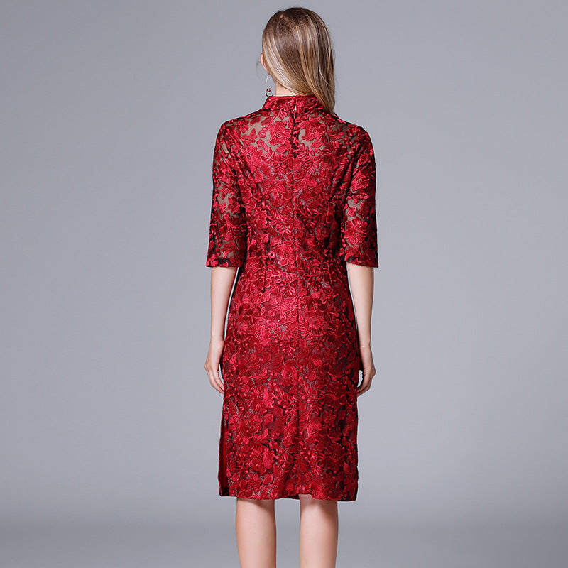 Improvement Chinese Style Cheongsam Lace Mother-in-law Dresses