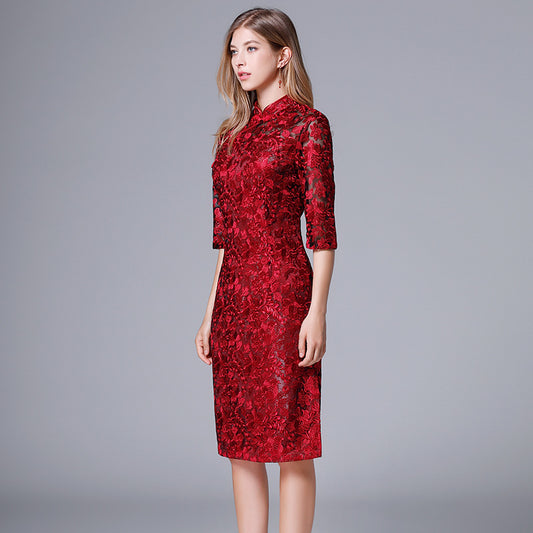 Improvement Chinese Style Cheongsam Lace Mother-in-law Dresses