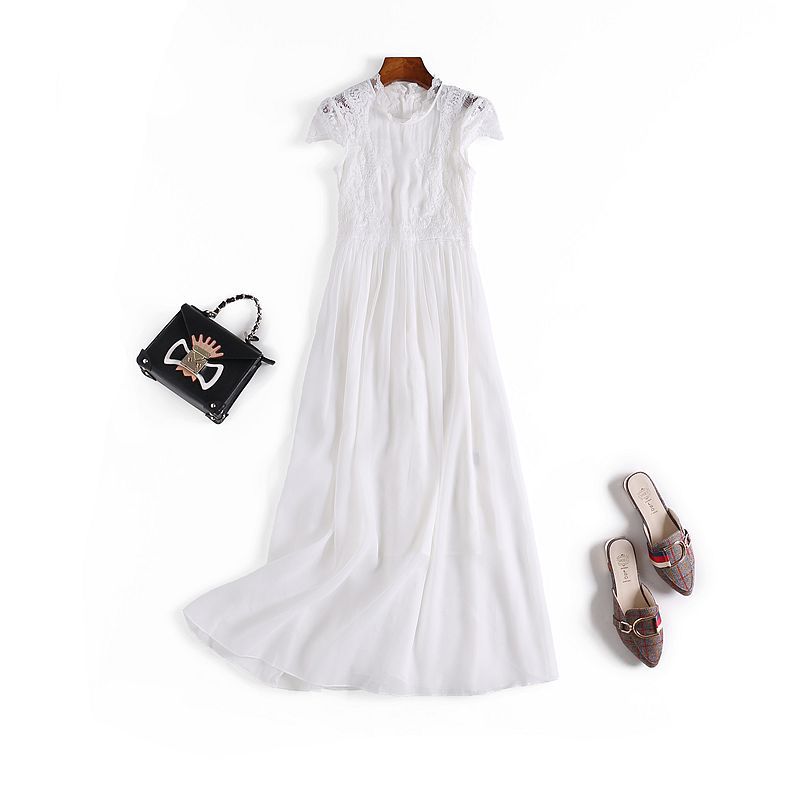 Summer French Elegant Temperament Slimming Sleeve Long Pleating Big Swing Dress