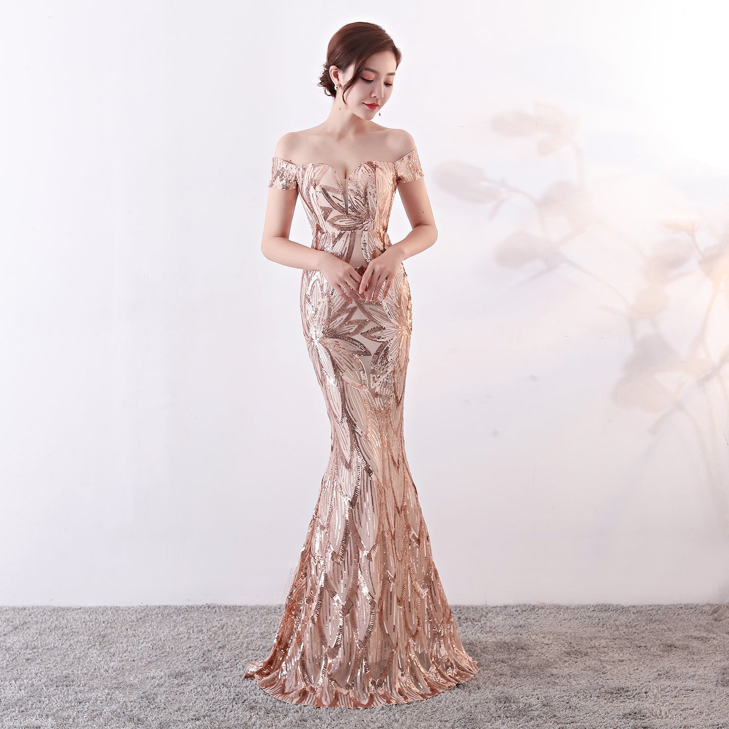 Long Fish Tail Sequined Dress Slim Fit Wedding Dresses