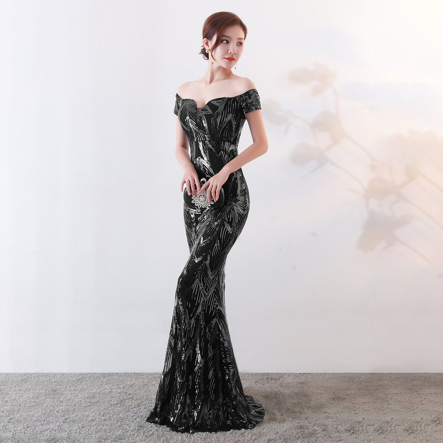 Long Fish Tail Sequined Dress Slim Fit Wedding Dresses