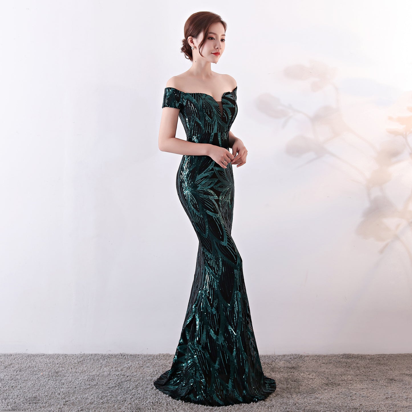 Long Fish Tail Sequined Dress Slim Fit Wedding Dresses