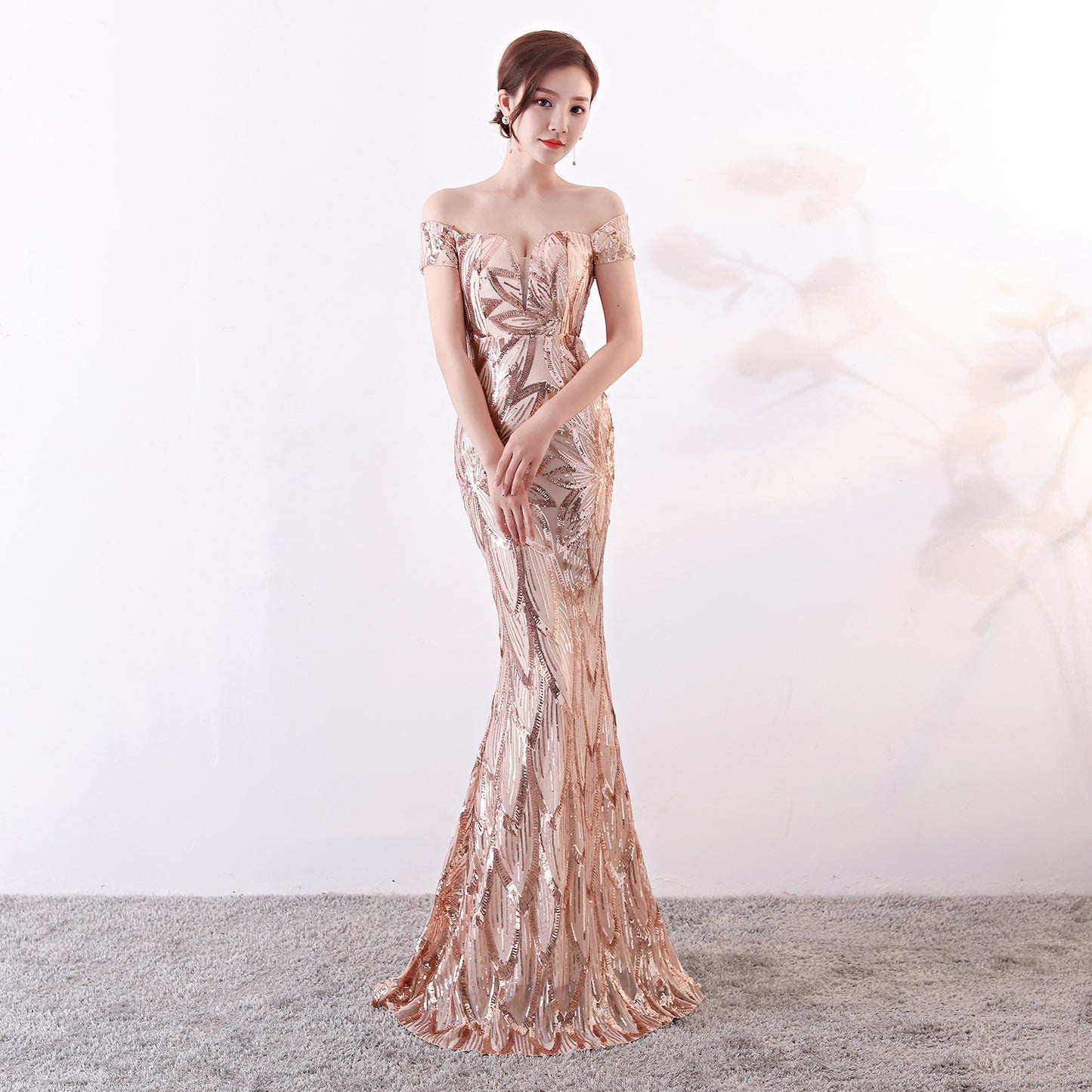 Long Fish Tail Sequined Dress Slim Fit Wedding Dresses