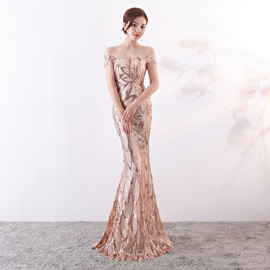 Long Fish Tail Sequined Dress Slim Fit Wedding Dresses