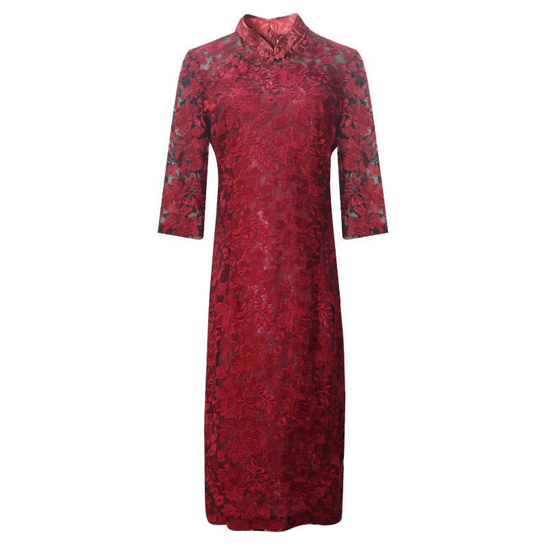 Improvement Chinese Style Cheongsam Lace Mother-in-law Dresses