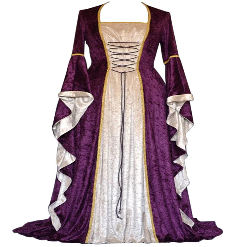 Women's Gold Veet Bell Sleeve Retro Medieval Long Dress