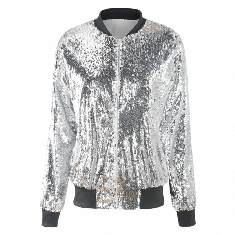 Women's Autumn Sequined Loose Sequin Baseball Jackets