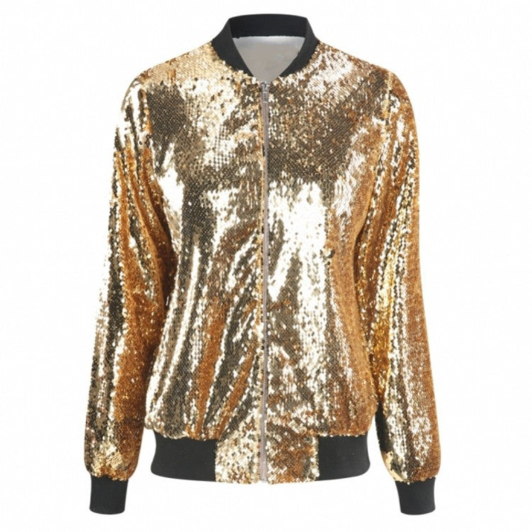 Women's Autumn Sequined Loose Sequin Baseball Jackets