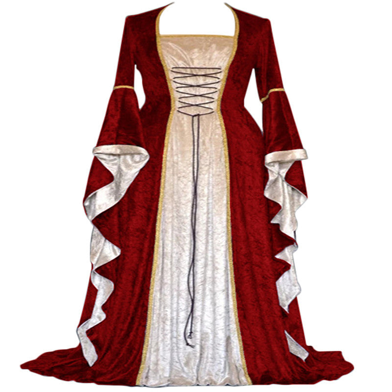 Women's Gold Veet Bell Sleeve Retro Medieval Long Dress