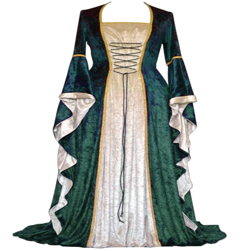 Women's Gold Veet Bell Sleeve Retro Medieval Long Dress