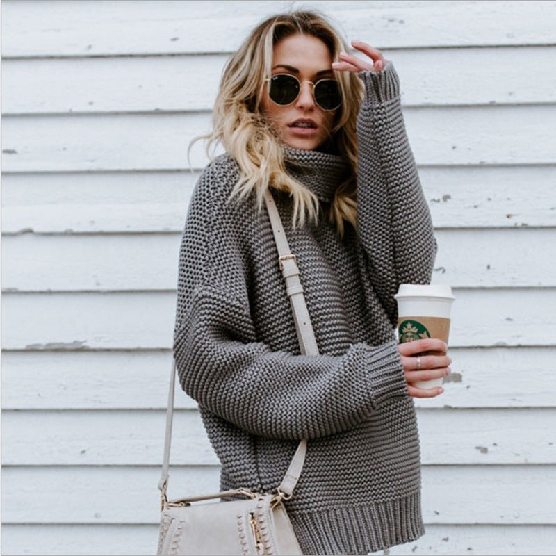 Women's Solid Color Large Commuter Turtleneck For Women's Sweater