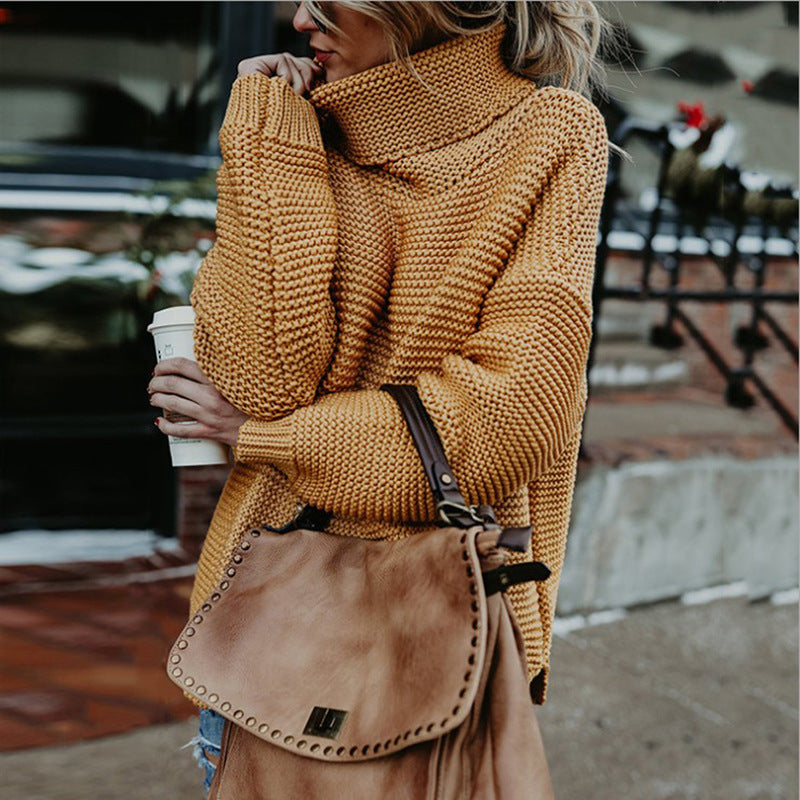 Women's Solid Color Large Commuter Turtleneck For Women's Sweater