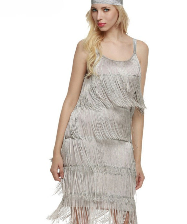 Women's Style Stitching Tassel Sleeveless A- Line Dresses
