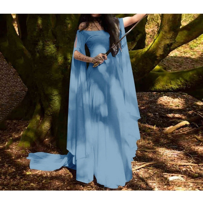 Women's Long-sleeved Round Neck Belt Halloween Long Dress