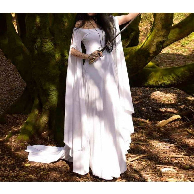 Women's Long-sleeved Round Neck Belt Halloween Long Dress