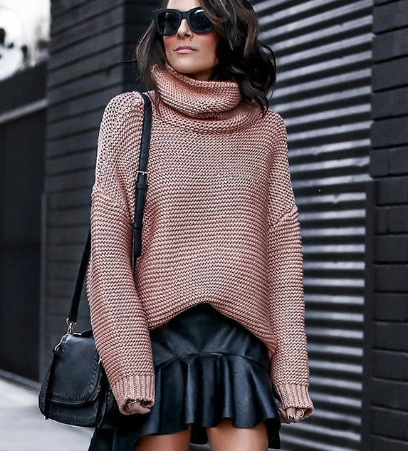 Women's Solid Color Large Commuter Turtleneck For Women's Sweater