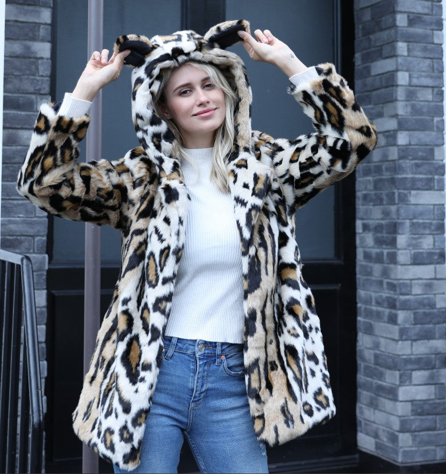 Women's Winter Faux Fur Fox Hooded Trendy Coats